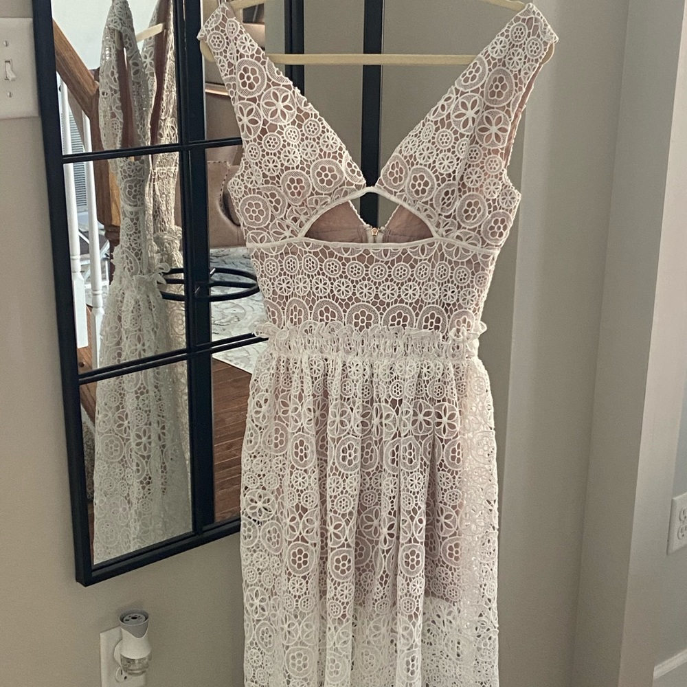 Self-Portrait White Lace Cutout Guipure Dress - Picture 5 of 11
